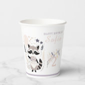 Gobelets En Papier Pastel Boho Raccoon et Ballons Anniversaire (Verso)