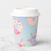 Gobelets En Papier Pastel clair Unicornes Arc-en-ciel Donuts (Verso)