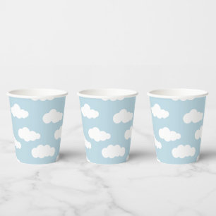 Gobelets En Papier Pastel Nuages Bébé Esthétique Bleu Et Blanc