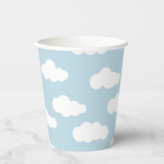 Gobelets En Papier Pastel Nuages Bébé Esthétique Bleu Et Blanc (Recto)