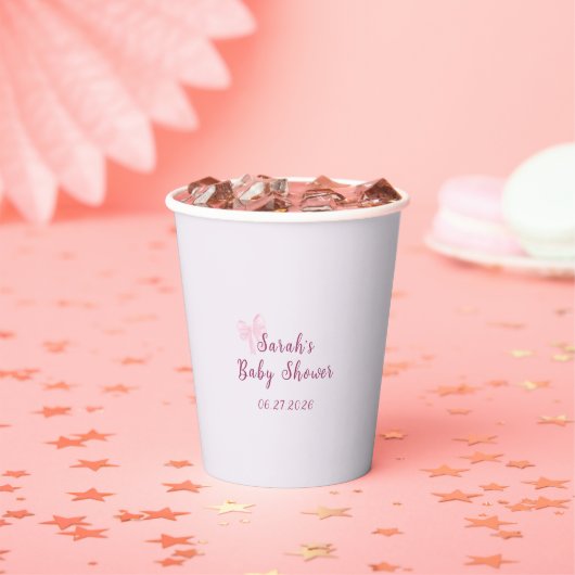 Gobelets En Papier Pastel Pink Bow Minimal Baby Shower (Insitu)