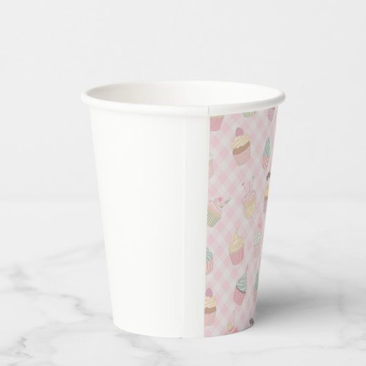 Gobelets En Papier Pastel Pink Gingham Cute Cupcakes Pattern (Droite)
