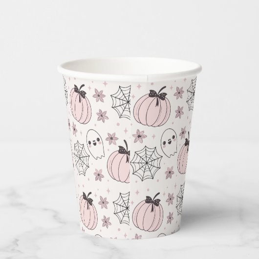 Gobelets En Papier Pastel Pink Halloween Motif sans couture (Droite)