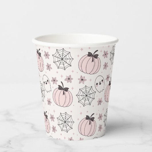 Gobelets En Papier Pastel Pink Halloween Motif sans couture (Recto)