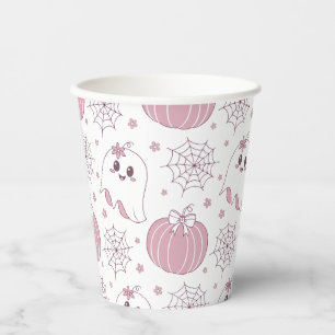 Gobelets En Papier Pastel Pink Halloween Motif sans couture (3)