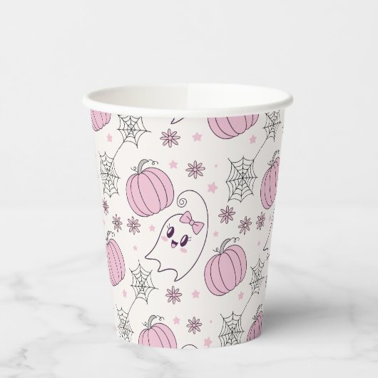 Gobelets En Papier Pastel Pink Halloween Motif sans couture (4) (Gauche)