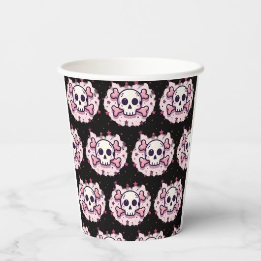 Gobelets En Papier Pastel Pink Skull and Crossbones (Verso)