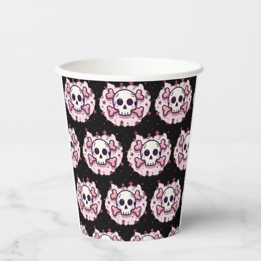 Gobelets En Papier Pastel Pink Skull and Crossbones (Recto)