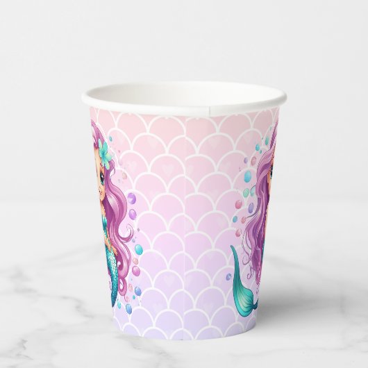 Gobelets En Papier Pastel Purple Petite Sirène Aquarelle Anniversaire (Droite)