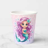 Gobelets En Papier Pastel Purple Petite Sirène Aquarelle Anniversaire (Recto)