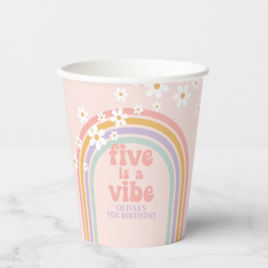 Gobelets En Papier Pastel rainbow Five est un Vibe 5e anniversaire (Recto)