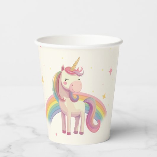 Gobelets En Papier Pastel Rainbow Unicorn fête d'anniversaire (Verso)