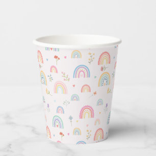 Gobelets En Papier Pastel Rainbows Girly Fleurs sauvages & Coeurs