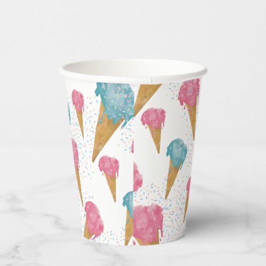 Gobelets En Papier Pastel Retro Aquarelle Crème glacée et arrosages (Droite)