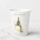 Gobelets En Papier Pastel White Snow Tree Maisons Joyeuses Fêtes (Recto)