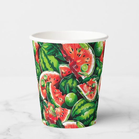 Gobelets En Papier pastèques, chaux, feuilles de pastèque, petite cha (Recto)