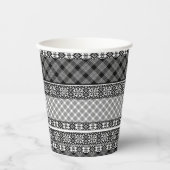 Gobelets En Papier Patchwork rayé noir et blanc avec dentelle (Recto)