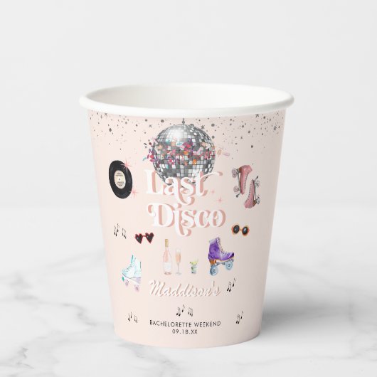 Gobelets En Papier Patinage à rouleaux rétro Disco | Bachelorette (Recto)