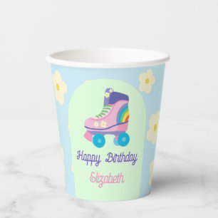 Gobelets En Papier Patinage à rouleaux rétroactif Bonne fête d'annive