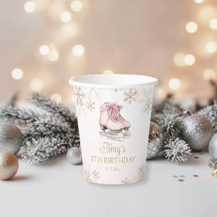 Gobelets En Papier Patinage sur glace rose Anniversaire Paillettes do