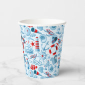 Gobelets En Papier Patteries bleues rouges nautical (Recto)