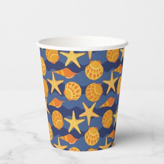 Gobelets En Papier Patters bleus et orange Seashell (Verso)