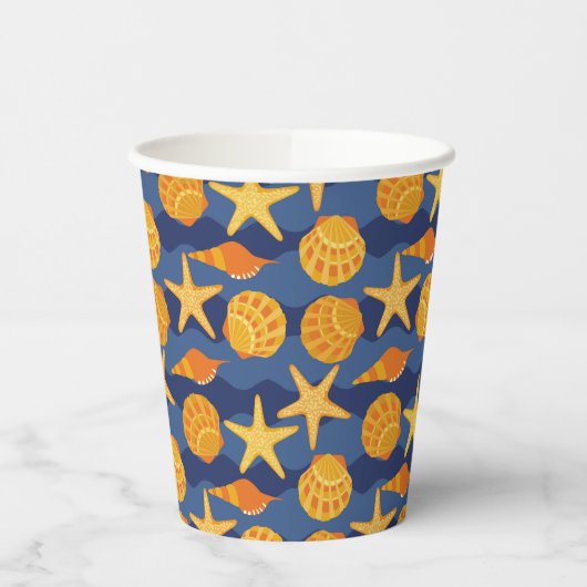Gobelets En Papier Patters bleus et orange Seashell (Gauche)