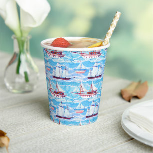 Gobelets En Papier Patters de Watercolor Sailing Ships