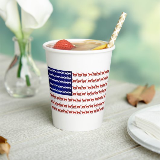 Gobelets En Papier Pavillon américain chats rouge blanc et bleu (Insitu)