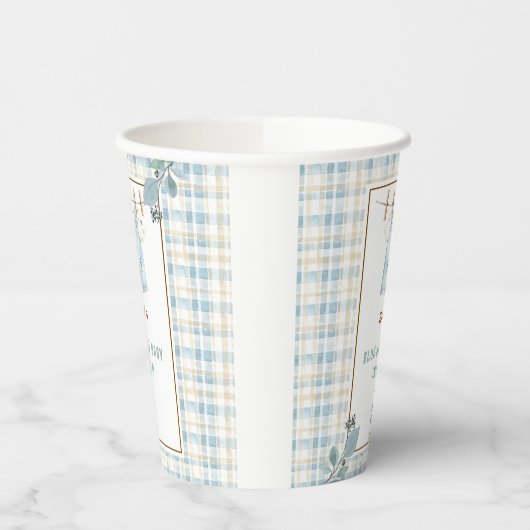Gobelets En Papier Pays En vichy Blue Jean Baby shower Bienvenue (Gauche)