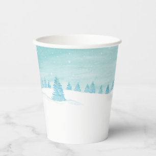 Gobelets En Papier Paysage De Forêt D'Hiver Neige Avec Des Épinettes