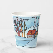 Gobelets En Papier Paysage de la maison d'hiver (Recto)