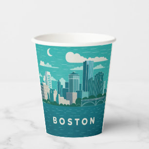 Gobelets En Papier Paysage nocturne de la ville du Massachusetts   Vi