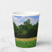 Gobelets En Papier Paysage rural d'un champ de maïs & blé & ciel bleu (Recto)