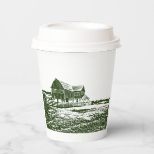 Gobelets En Papier Paysage rural maison de ferme de style coupe