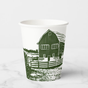 Gobelets En Papier Paysage rural maison de ferme de style coupe