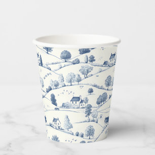 Gobelets En Papier Paysage Toile Bleue Pastorale Classique Français