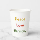Gobelets En Papier Peace Love Harmony rouge vert or tasse de papier (Verso)