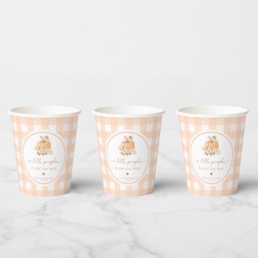 Gobelets En Papier Peach En vichy Fall Un Peu Citrouille Est En Route (Multi)