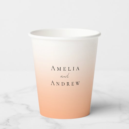 Gobelets En Papier Peach Orange Fuzz Élégant Mariage moderne (Verso)