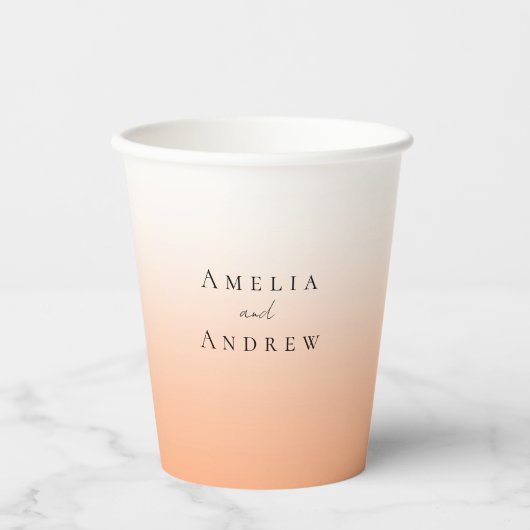 Gobelets En Papier Peach Orange Fuzz Élégant Mariage moderne (Recto)