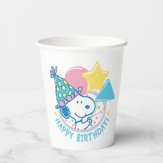 Gobelets En Papier PEANUTS | Snoopy Joyeux Ballons d'anniversaire (Verso)
