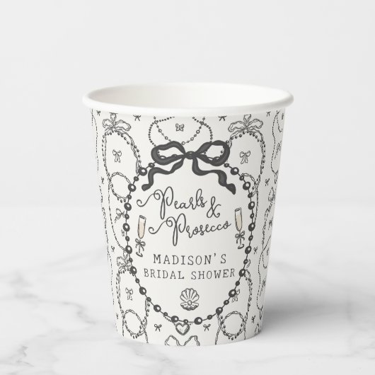 Gobelets En Papier Pearl & Prosecco Black Coquette Bow Fête des marié (Verso)