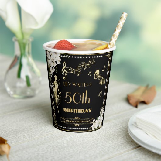 Gobelets En Papier Pearls White Floral Art Déco Gatsby 20s Anniversai (Insitu)