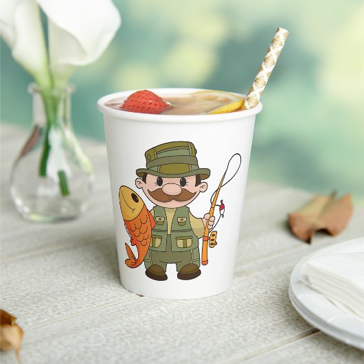 Gobelets En Papier Pêcheur de dessin animé avec Gros Catch Funny Fish