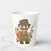 Gobelets En Papier Pêcheur de dessin animé avec Gros Catch Funny Fish (Recto)