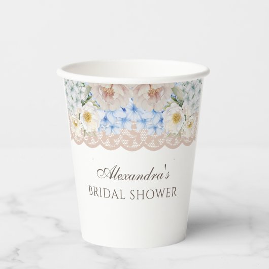 Gobelets En Papier Peine rose blanche bleu Hydrangea Fête des mariées (Recto)