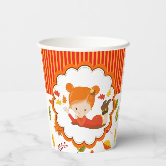 Gobelets En Papier Peint à la main Automne Adorable fille (Verso)