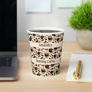 Gobelets En Papier Peinture à l'huile de café noir Motif personnalisé