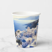 Gobelets En Papier Peinture aquarelle de Santorin Grèce (Verso)